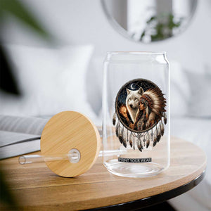Vintage Native American Woman With White Wolf Graphic Glass Can TS12 Print Your Wear