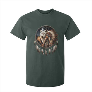 Vintage Native American Woman With White Wolf Graphic T Shirt For Kid TS12 Dark Forest Green Print Your Wear