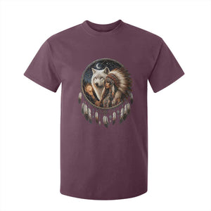 Vintage Native American Woman With White Wolf Graphic T Shirt For Kid TS12 Maroon Print Your Wear