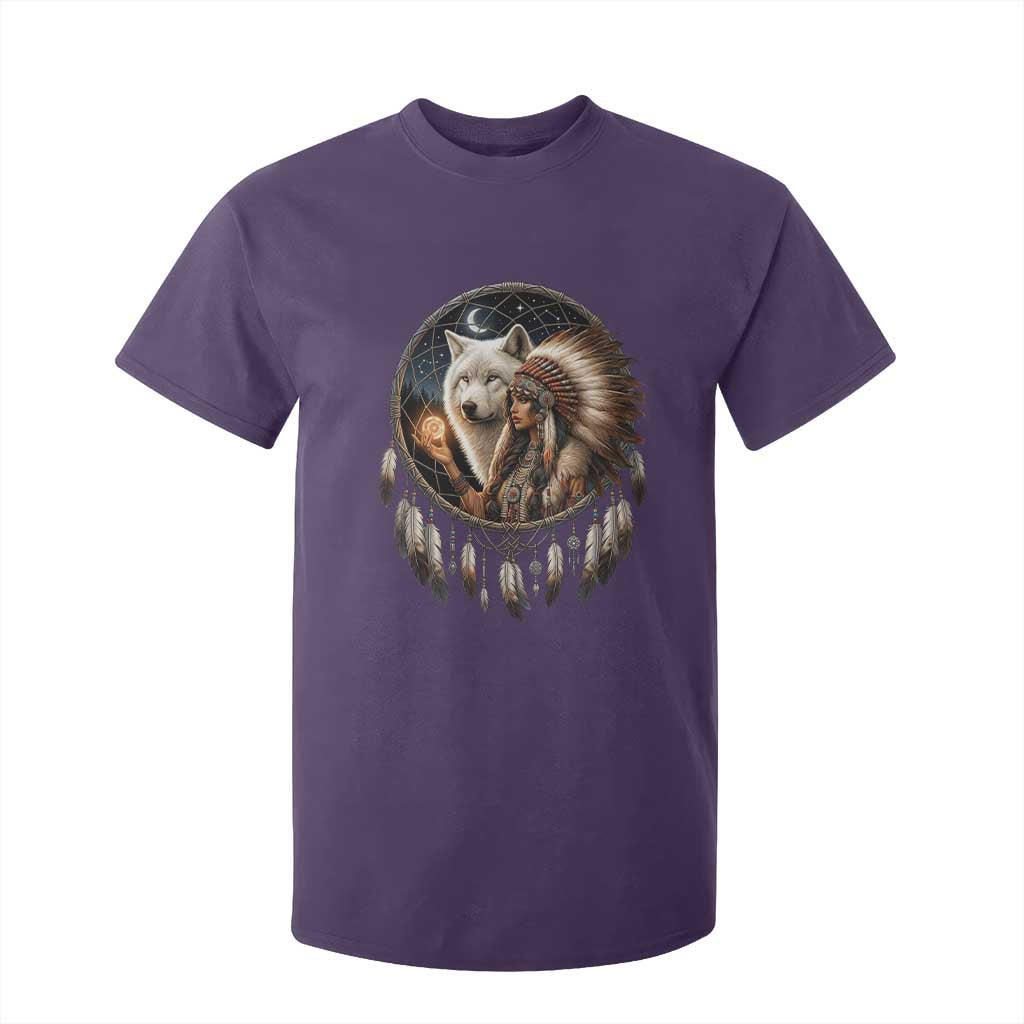 Vintage Native American Woman With White Wolf Graphic T Shirt For Kid TS12 Purple Print Your Wear