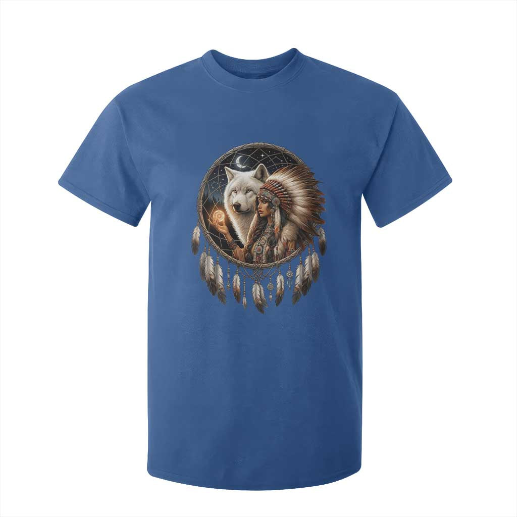 Vintage Native American Woman With White Wolf Graphic T Shirt For Kid TS12 Royal Blue Print Your Wear