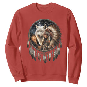 Vintage Native American Woman With White Wolf Graphic Sweatshirt TS12 Red Print Your Wear
