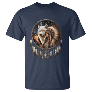 Vintage Native American Woman With White Wolf Graphic T Shirt TS12 Navy Print Your Wear