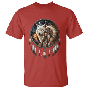 Vintage Native American Woman With White Wolf Graphic T Shirt TS12 Red Print Your Wear