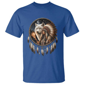 Vintage Native American Woman With White Wolf Graphic T Shirt TS12 Royal Blue Print Your Wear
