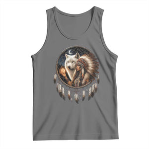 Vintage Native American Woman With White Wolf Graphic Tank Top TS12 Black Heather Print Your Wear