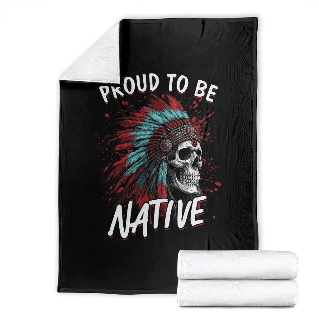 Proud To Be Native Throw Blanket Native American Skull Headdress Graphic TS12 Black Print Your Wear