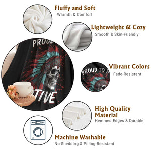 Proud To Be Native Throw Blanket Native American Skull Headdress Graphic TS12 Print Your Wear