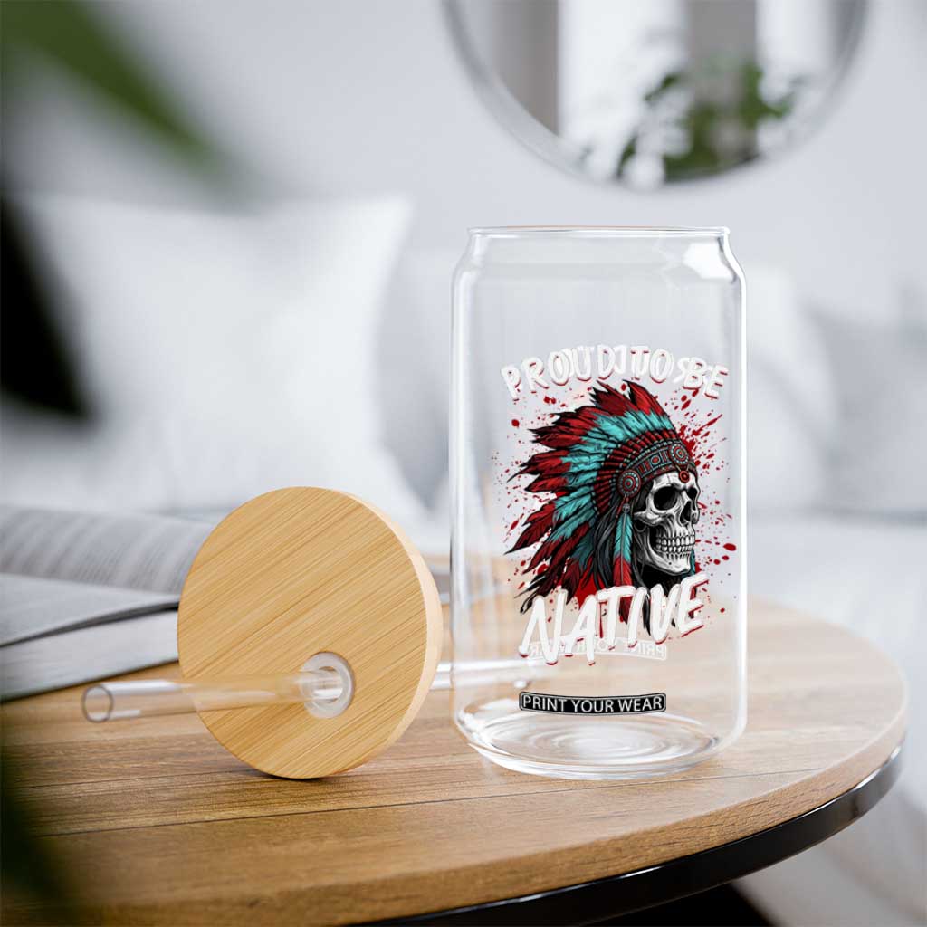 Proud To Be Native Glass Can Native American Skull Headdress Graphic TS12 Print Your Wear
