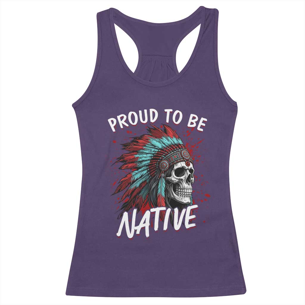Proud To Be Native Racerback Tank Top Native American Skull Headdress Graphic TS12 Purple Print Your Wear