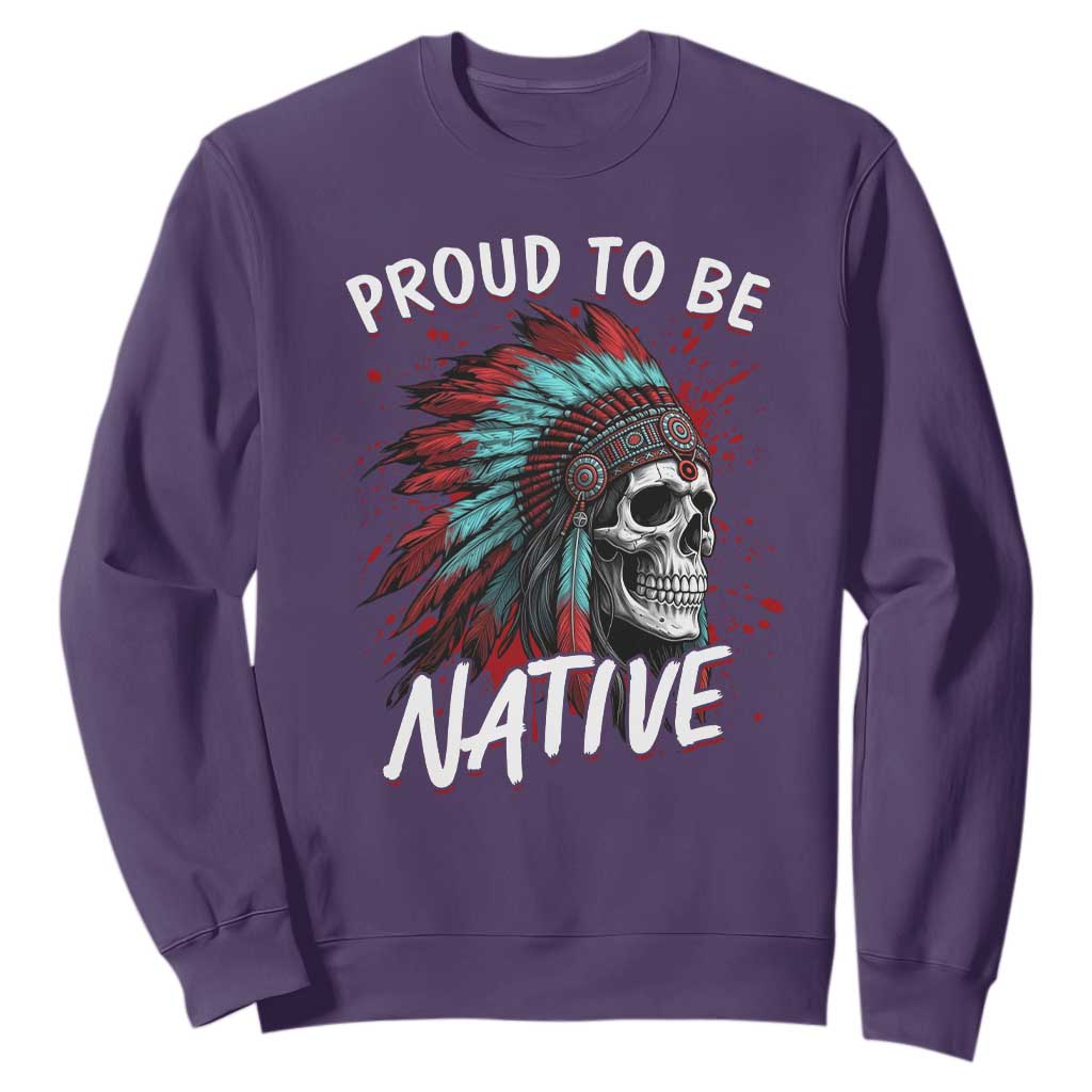 Proud To Be Native Sweatshirt Native American Skull Headdress Graphic TS12 Purple Print Your Wear