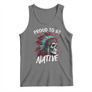 Proud To Be Native Tank Top Native American Skull Headdress Graphic TS12 Black Heather Print Your Wear