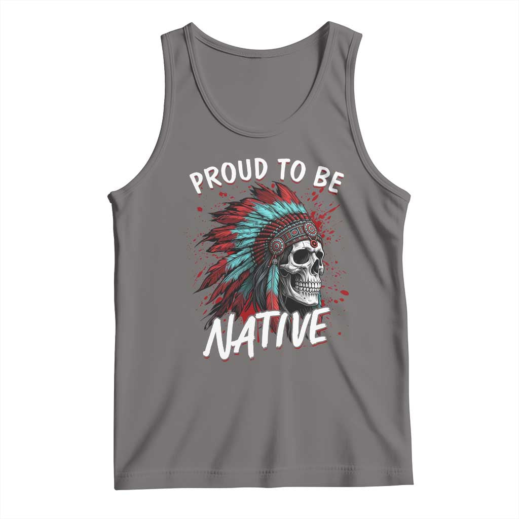 Proud To Be Native Tank Top Native American Skull Headdress Graphic TS12 Deep Heather Print Your Wear
