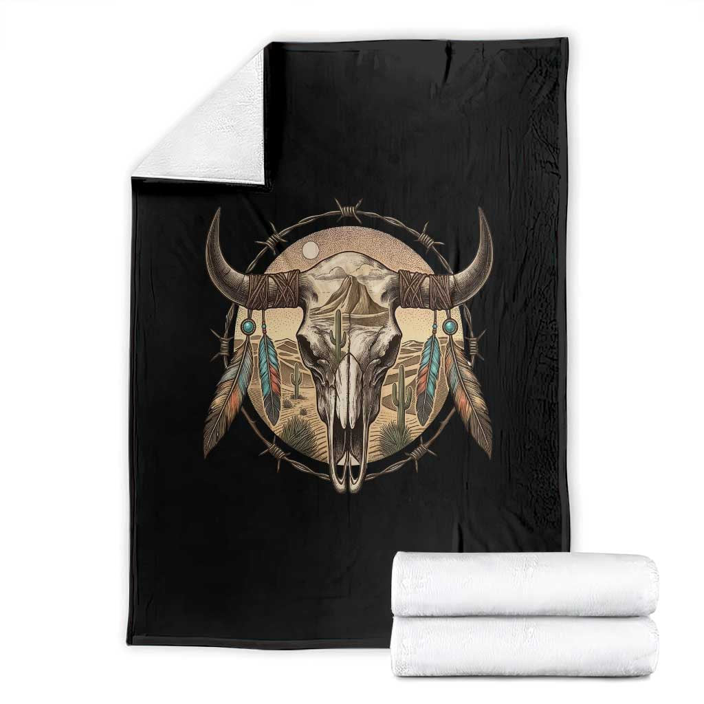 Southwestern Desert Bull Skull Throw Blanket Rustic Western Feather Emblem TS12 Black Print Your Wear