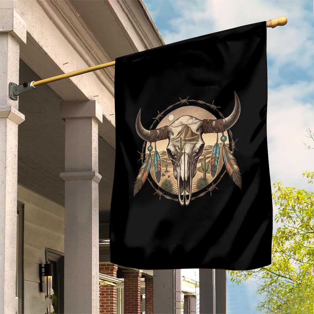 Southwestern Desert Bull Skull Garden Flag Rustic Western Feather Emblem TS12 Print Your Wear