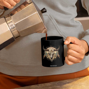 Southwestern Desert Bull Skull Coffee Mug Rustic Western Feather Emblem TS12 Print Your Wear