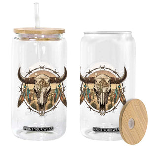 Southwestern Desert Bull Skull Glass Can Rustic Western Feather Emblem TS12 Print Your Wear