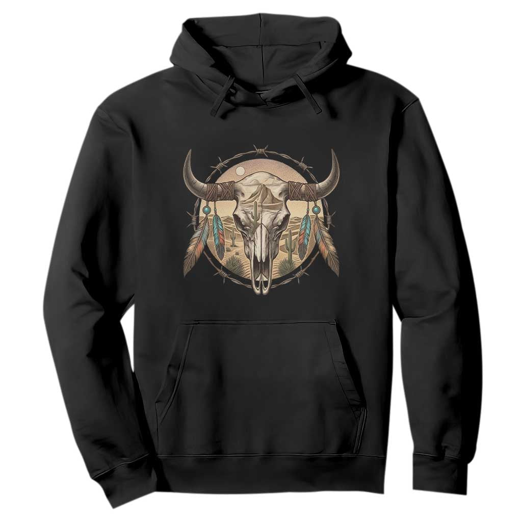 Southwestern Desert Bull Skull Hoodie Rustic Western Feather Emblem TS12 Black Print Your Wear