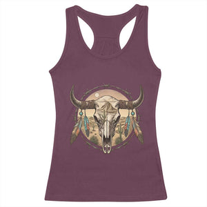 Southwestern Desert Bull Skull Racerback Tank Top Rustic Western Feather Emblem TS12 Maroon Print Your Wear