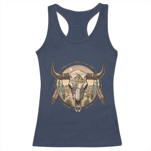 Southwestern Desert Bull Skull Racerback Tank Top Rustic Western Feather Emblem TS12 Navy Print Your Wear