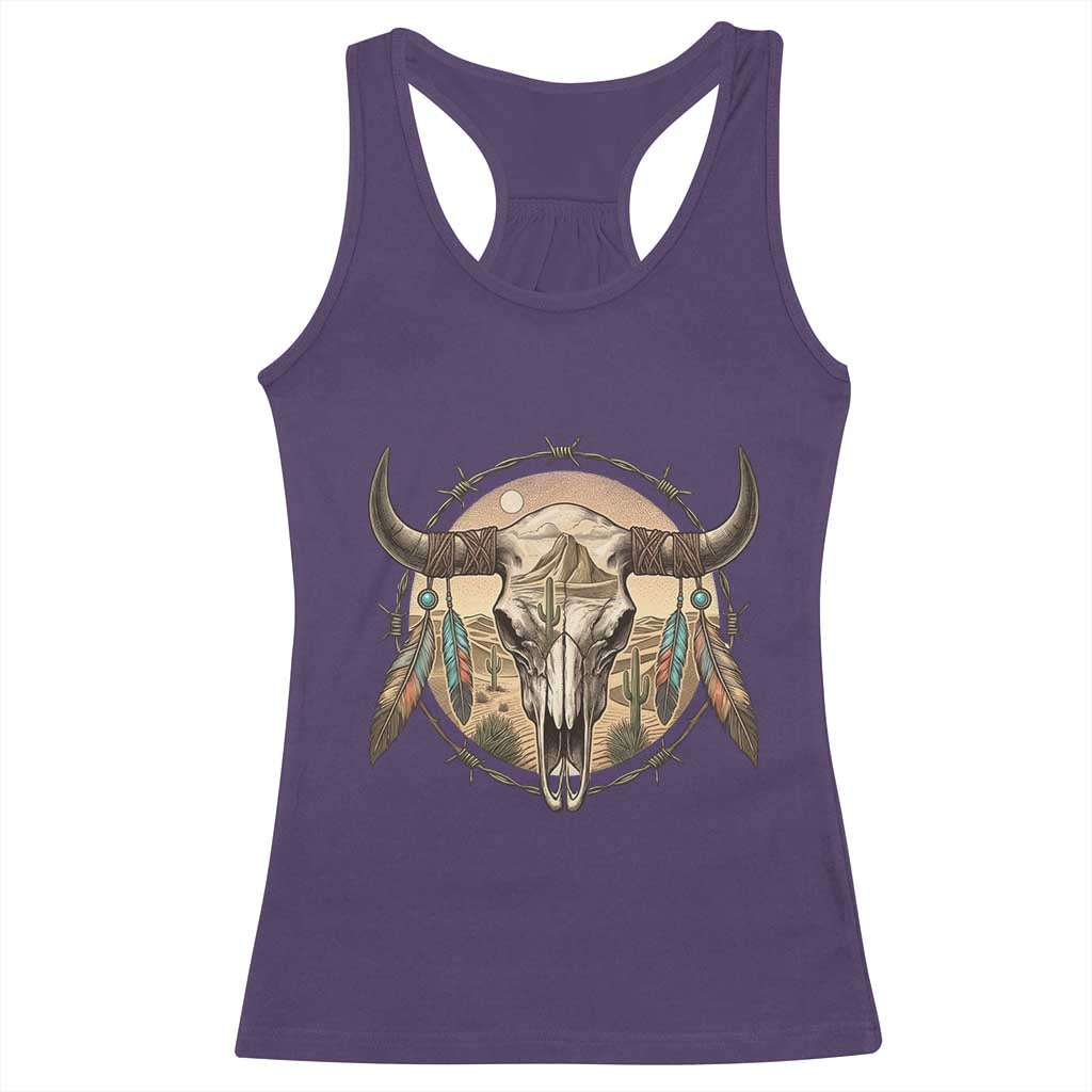 Southwestern Desert Bull Skull Racerback Tank Top Rustic Western Feather Emblem TS12 Purple Print Your Wear