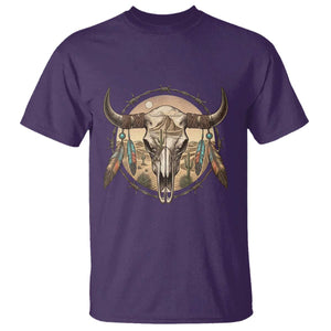 Southwestern Desert Bull Skull T Shirt Rustic Western Feather Emblem TS12 Purple Print Your Wear