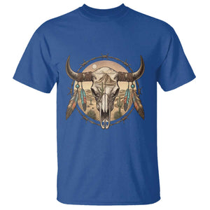 Southwestern Desert Bull Skull T Shirt Rustic Western Feather Emblem TS12 Royal Blue Print Your Wear