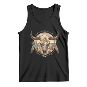 Southwestern Desert Bull Skull Tank Top Rustic Western Feather Emblem TS12 Black Print Your Wear