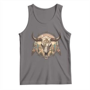 Southwestern Desert Bull Skull Tank Top Rustic Western Feather Emblem TS12 Deep Heather Print Your Wear