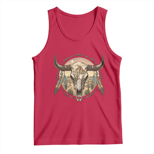 Southwestern Desert Bull Skull Tank Top Rustic Western Feather Emblem TS12 Red Print Your Wear