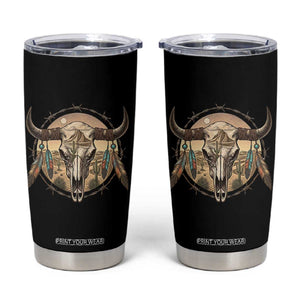 Southwestern Desert Bull Skull Tumbler Cup Rustic Western Feather Emblem TS12 Black Print Your Wear