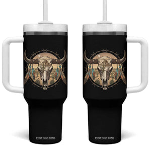 Southwestern Desert Bull Skull Tumbler With Handle Rustic Western Feather Emblem TS12 One Size: 40 oz Black Print Your Wear