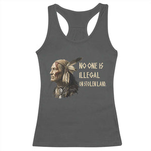 Indigenous Peoples Day Gift Racerback Tank Top No One Is Illegal On Stolen Land TS12 Dark Heather Print Your Wear