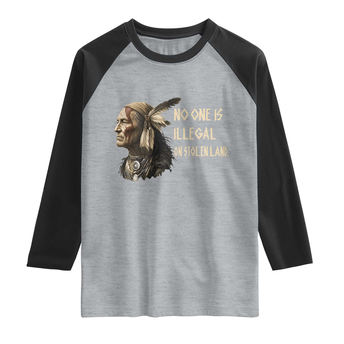Indigenous Peoples Day Gift Raglan Shirt No One Is Illegal On Stolen Land TS12 Heather Gray Black Print Your Wear