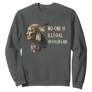 Indigenous Peoples Day Gift Sweatshirt No One Is Illegal On Stolen Land TS12 Dark Heather Print Your Wear