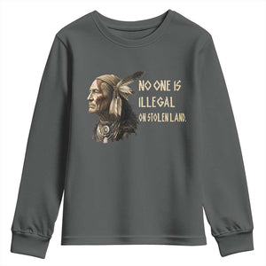 Indigenous Peoples Day Gift Youth Sweatshirt No One Is Illegal On Stolen Land TS12 Dark Heather Print Your Wear