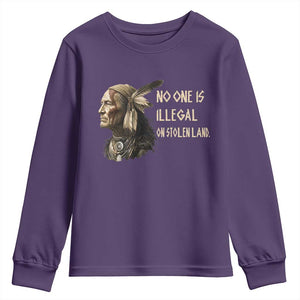 Indigenous Peoples Day Gift Youth Sweatshirt No One Is Illegal On Stolen Land TS12 Purple Print Your Wear