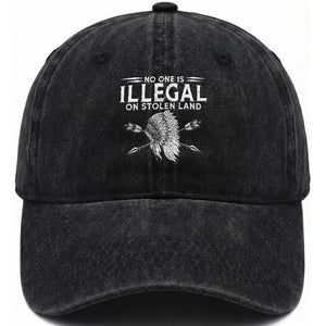Honor Indigenous Peoples Washed Cotton Baseball Cap No One Is Illegal On Stolen Land TS12 Print Your Wear