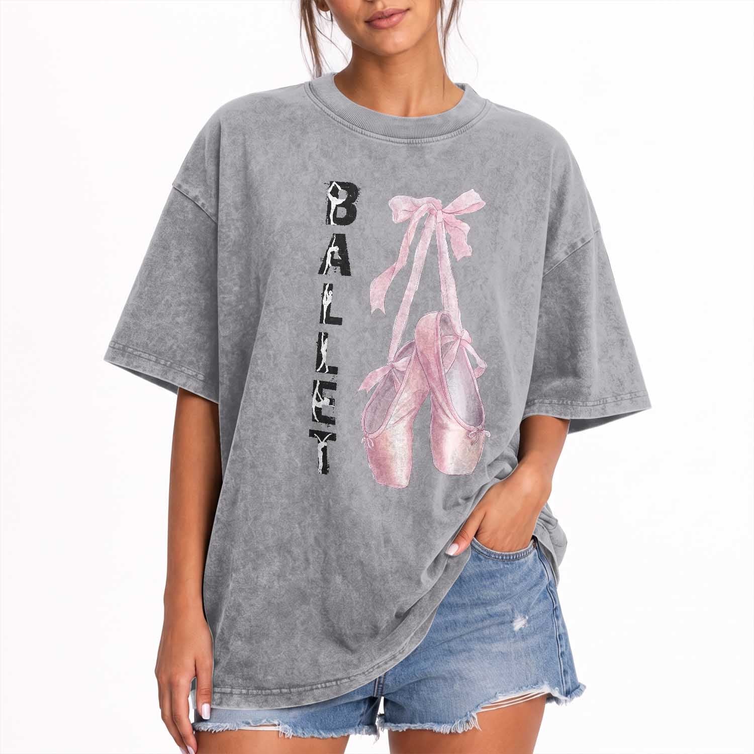 Ballerina Pointe Shoes Washed Cotton T-Shirt Gift For Cute Ballet Girl