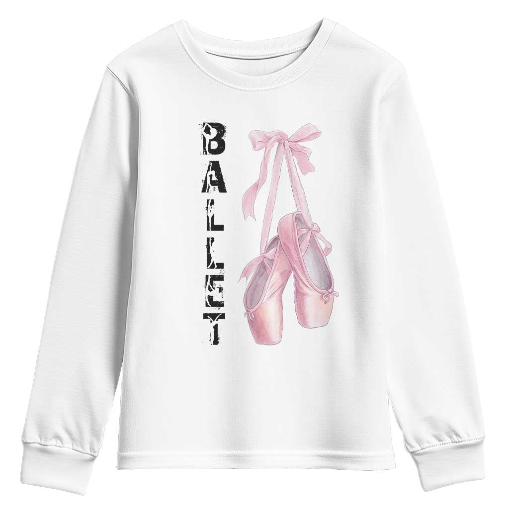 Ballerina Pointe Shoes Youth Sweatshirt Gift For Cute Ballet Girl TS12 White Print Your Wear