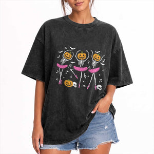 Ballet Skeleton Dance Washed Cotton T-Shirt Funny Halloween Gift
