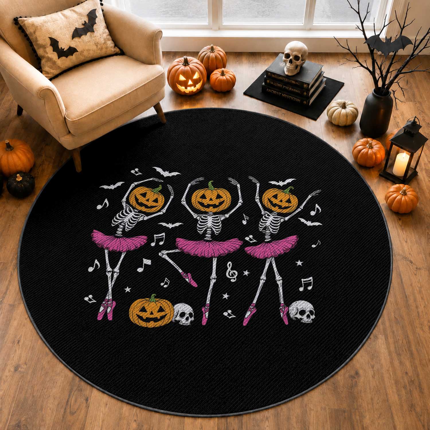 Ballet Skeleton Dance Round Rug Funny Halloween Gift