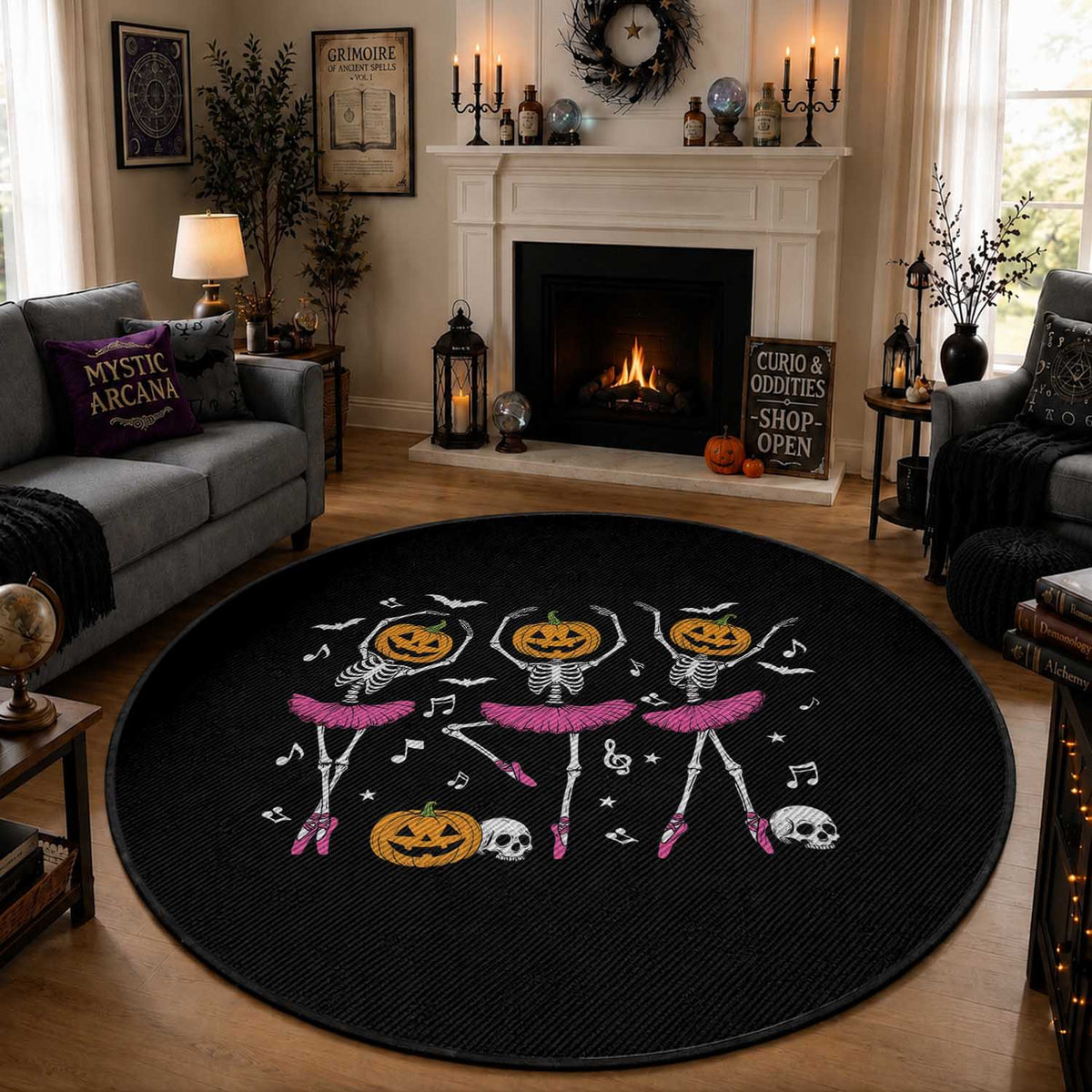 Ballet Skeleton Dance Round Rug Funny Halloween Gift