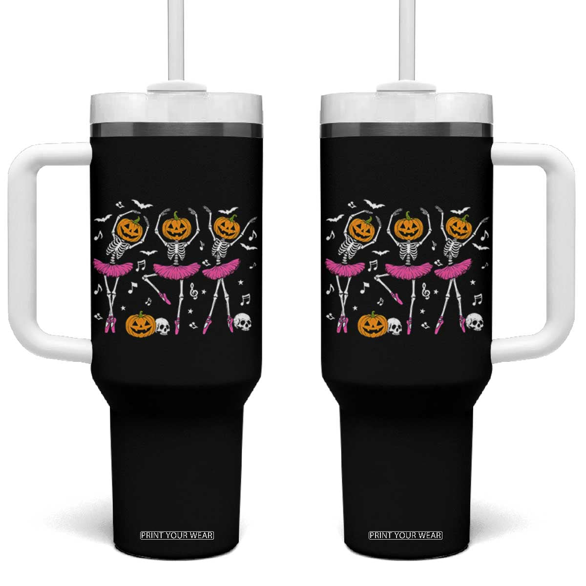 Ballet Skeleton Dance Tumbler With Handle Funny Halloween Gift TS12 One Size: 40 oz Black Print Your Wear