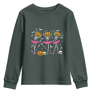 Ballet Skeleton Dance Youth Sweatshirt Funny Halloween Gift TS12 Dark Forest Green Print Your Wear