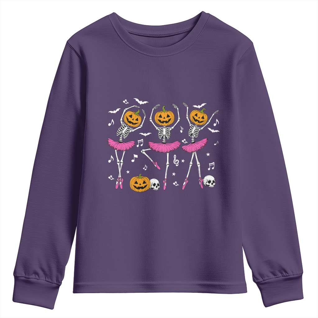 Ballet Skeleton Dance Youth Sweatshirt Funny Halloween Gift TS12 Purple Print Your Wear