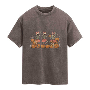 Funny Halloween Skeleton Dance Washed Cotton T-Shirt Gift For Ballet Lover