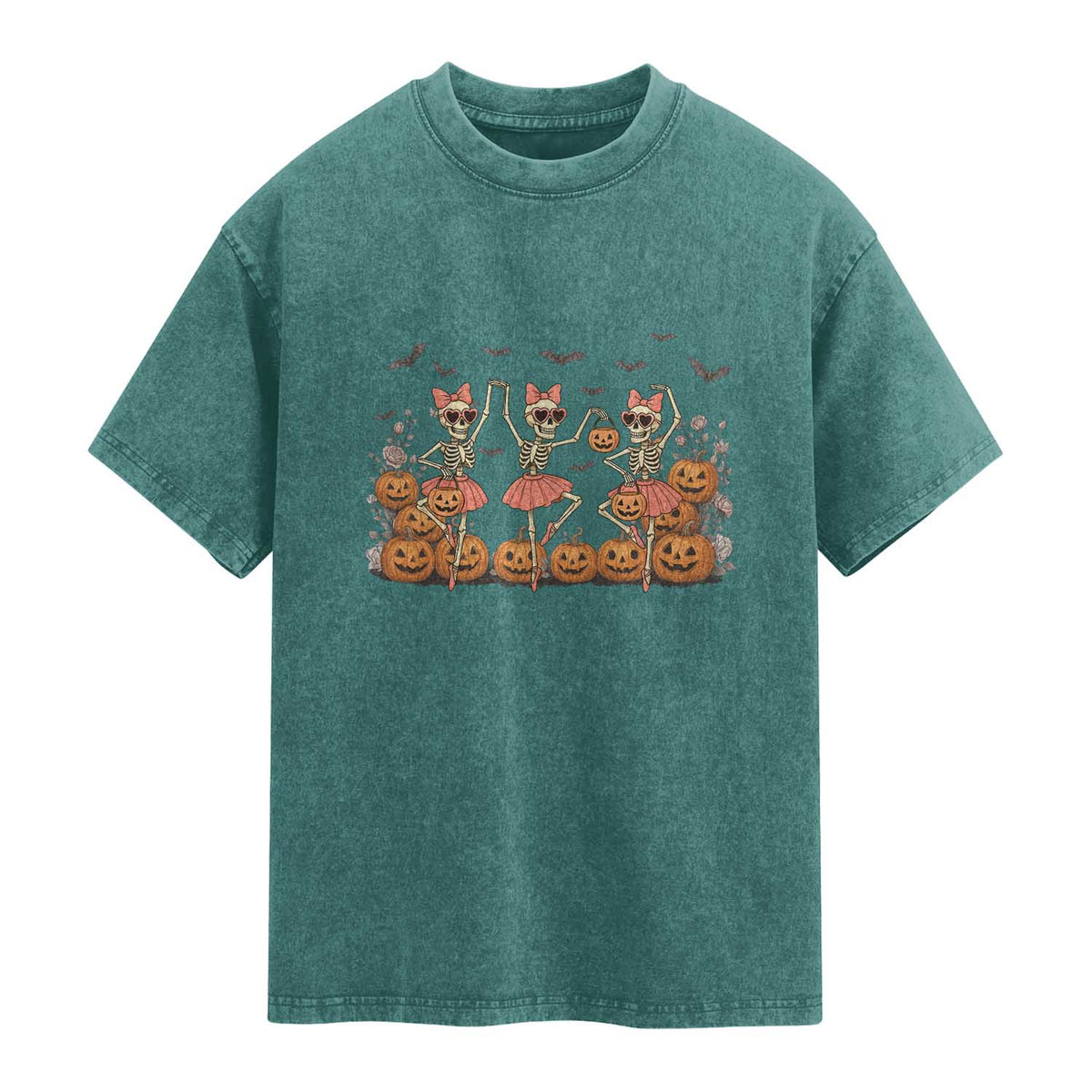 Funny Halloween Skeleton Dance Washed Cotton T-Shirt Gift For Ballet Lover