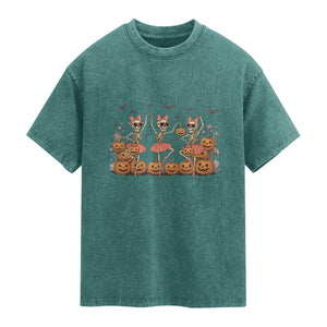 Funny Halloween Skeleton Dance Washed Cotton T-Shirt Gift For Ballet Lover