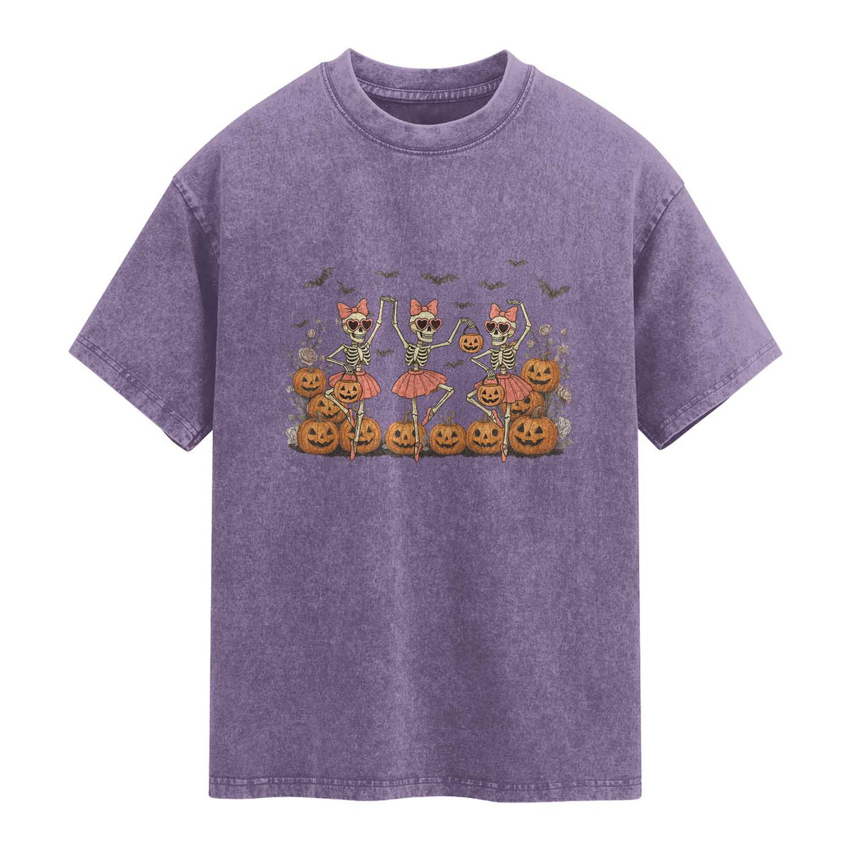 Funny Halloween Skeleton Dance Washed Cotton T-Shirt Gift For Ballet Lover
